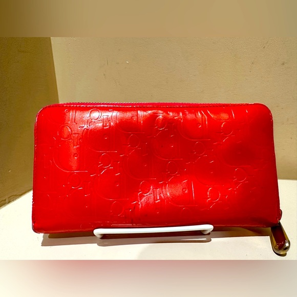 Dior Trotter Patent Orange Long Zip Wallet - Picture 2 of 10